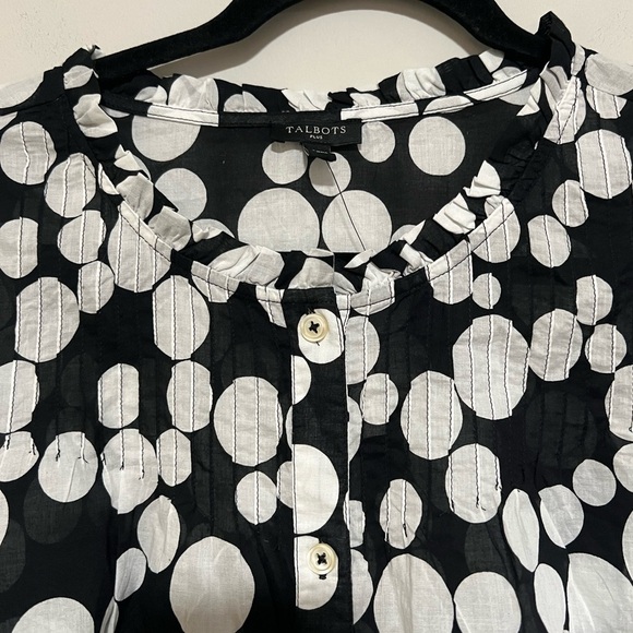 Talbots Plus Black White Long Sleeve Popover Top Size X Dots Lightweight Cotton - Picture 3 of 10